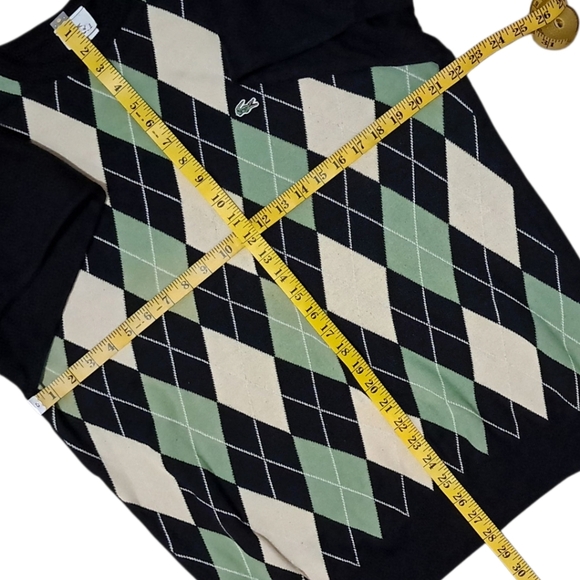 Lacoste Men’s XXL Argyle Crewneck Sweater Black Green Cotton Pullover - Picture 6 of 10